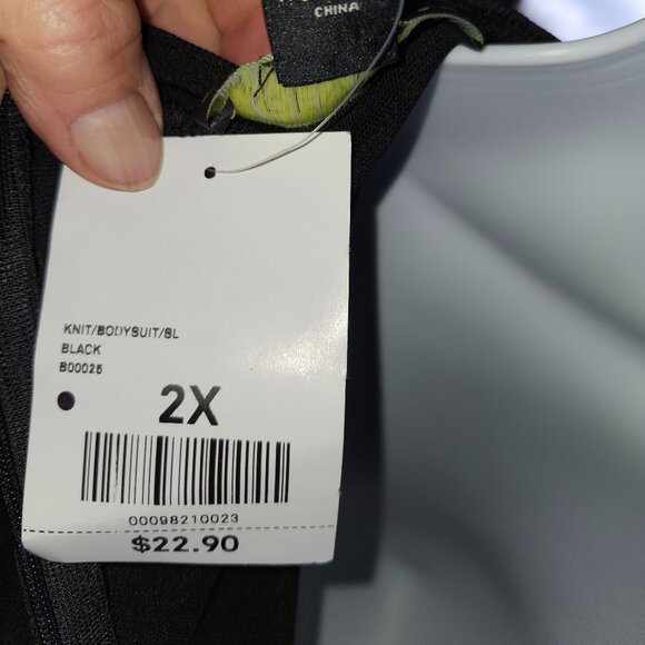 25269 Forever 21 Black Sleeveless Deep Cut V-Neck Ribbed Choker Bodysuit  2X - Picture 8 of 10